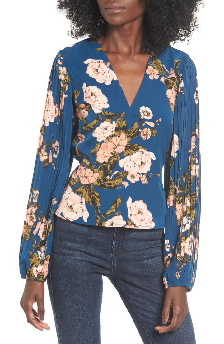 Women's Leith Pleated Sleeve Blouse, Size - Blue
