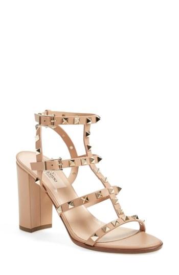 Women's Valentino Garavani 'rockstud' T-strap Sandal .5us / 35.5eu - Beige