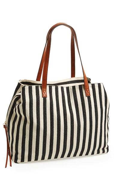 Sole Society 'oversize Millie' Stripe Print Tote - Black