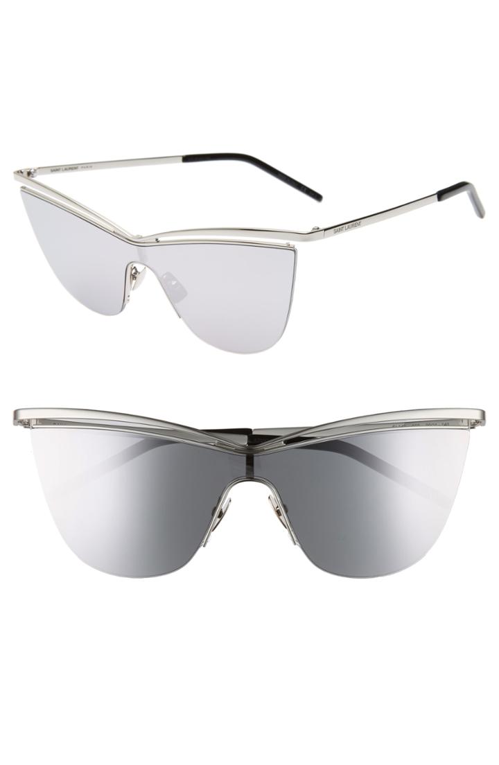 Women's Saint Laurent 134mm Cat Eye Shield Sunglasses - Silver/ Silver