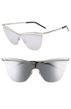 Women's Saint Laurent 134mm Cat Eye Shield Sunglasses - Silver/ Silver