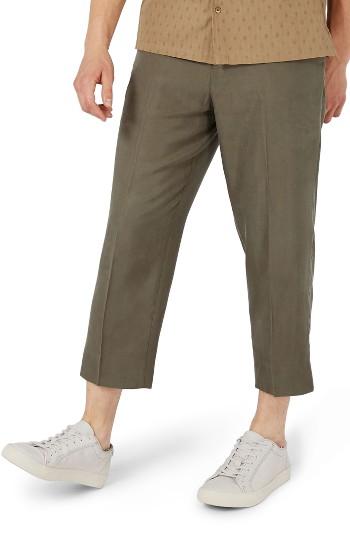 Men's Topman Crop Wide Leg Trousers X 32 - Green