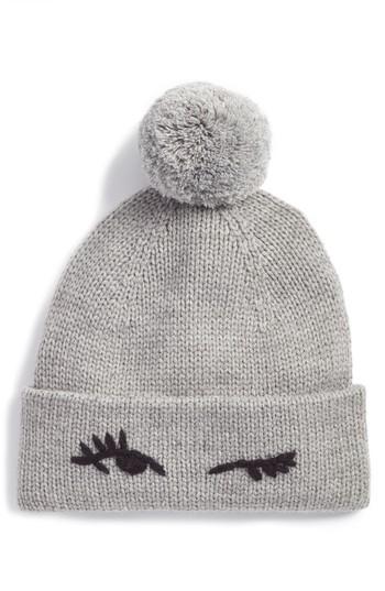 Women's Kate Spade New York Winking Beanie With Pom - Grey