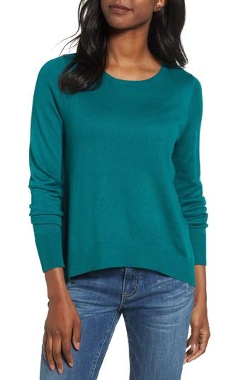 Women's Halogen Woven Back Sweater, Size - Blue/green