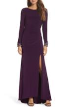 Women's Eliza J Beaded Sleeve Ruched Jersey Gown - Purple