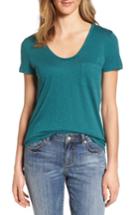 Petite Women's Caslon Rounded V-neck Tee, Size P - Green