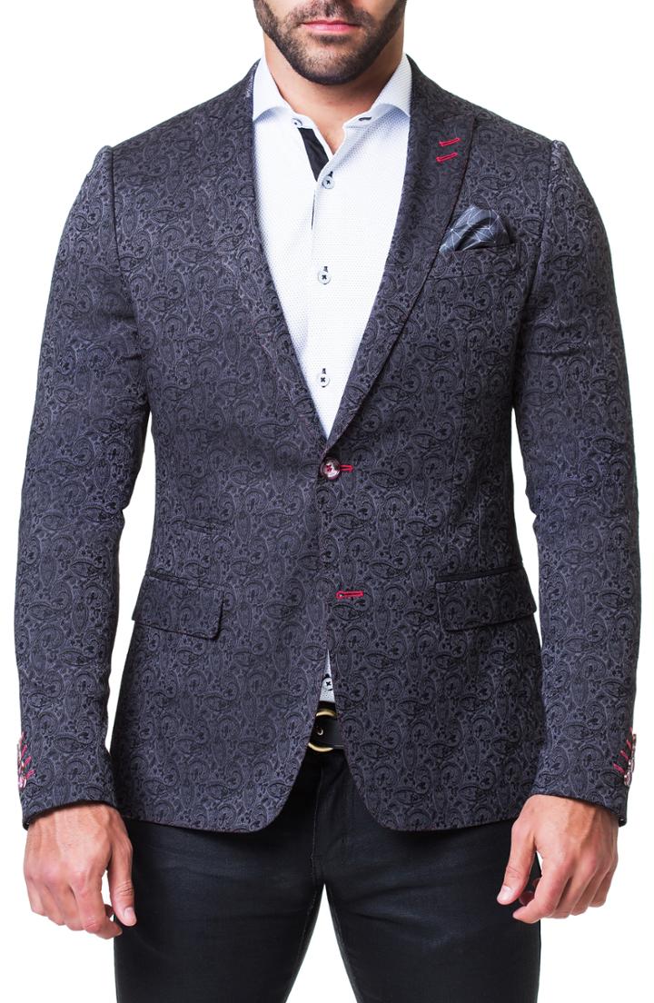 Men's Maceoo Descartes Blossom Paisley Blazer (l) - Black