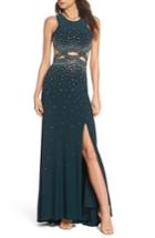 Women's Morgan & Co. Embellished Cutout Stretch Knit Gown /2 - Green