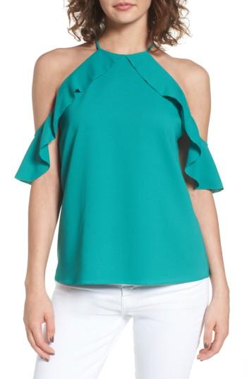 Women's Cooper & Ellla Saga Ruffle Cold Shoulder Top, Size - Green