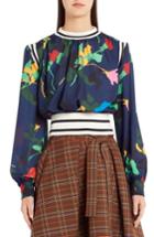 Women's Msgm Rib Trim Floral Print Blouse Us / 38 It - Black