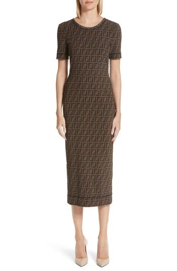 Women's Fendi Logo Mesh Midi Sheath Dress Us / 42 It - Brown