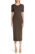 Women's Fendi Logo Mesh Midi Sheath Dress Us / 42 It - Brown