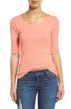 Women's Caslon Ballet Neck Cotton & Modal Knit Elbow Sleeve Tee, Size - Coral