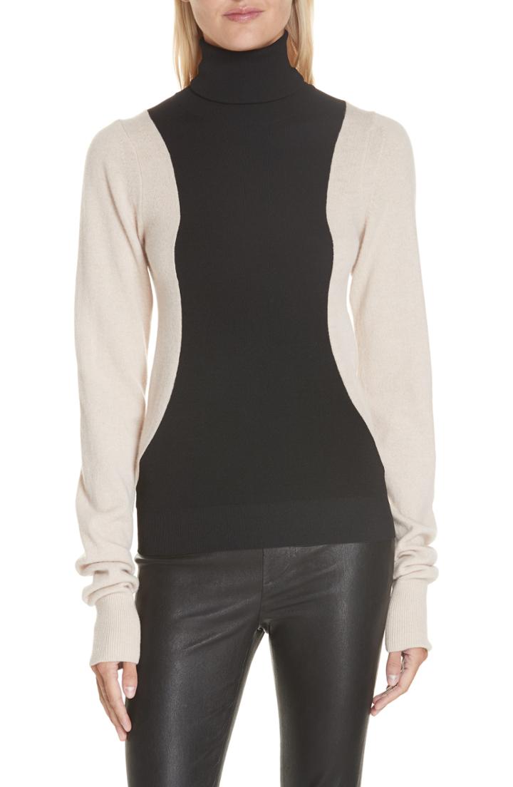 Women's Helmut Lang Colorblock Wool Blend Turtleneck Sweater - Black