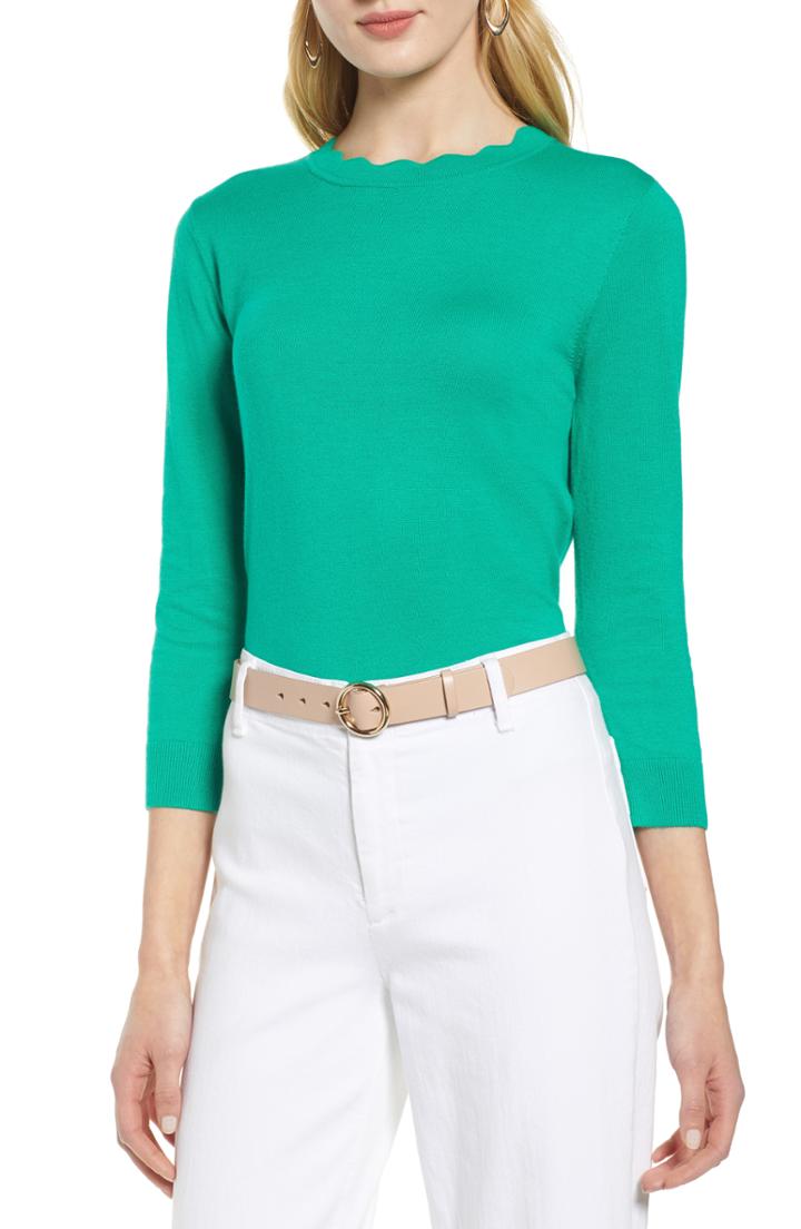 Women's Halogen Scallop Neck Sweater - Green