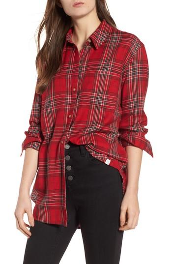 Women's Treasure & Bond Tartan Boyfriend Shirt, Size - Red