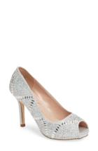 Women's Lauren Lorraine Paula Embellished Peep Toe Pump M - Metallic