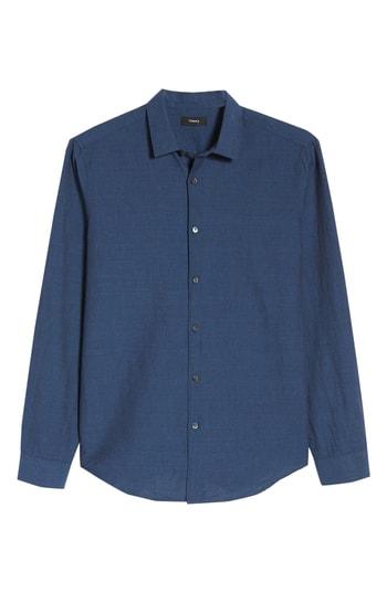 Men's Theory Murrary Indy Regular Fit Solid Cotton & Linen Sport Shirt