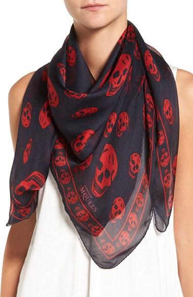 Women's Alexander Mcqueen 'skull' Chiffon Scarf, Size - Blue