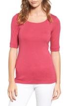 Petite Women's Caslon Ballet Neck Cotton & Modal Knit Elbow Sleeve Tee P - Pink