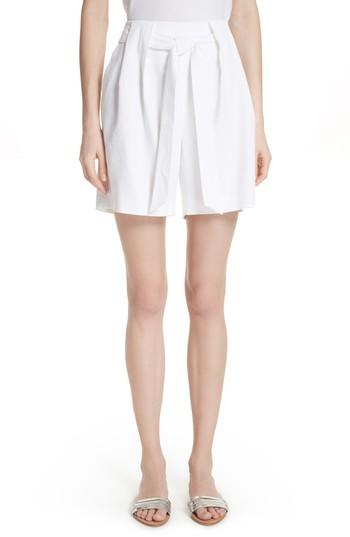 Women's St. John Collection Stretch Twill Tie Front Shorts, Size - White