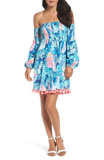 Women's Lilly Pulitzer Trina Cotton Off The Shoulder Dress, Size - Blue