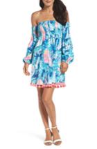 Women's Lilly Pulitzer Trina Cotton Off The Shoulder Dress, Size - Blue