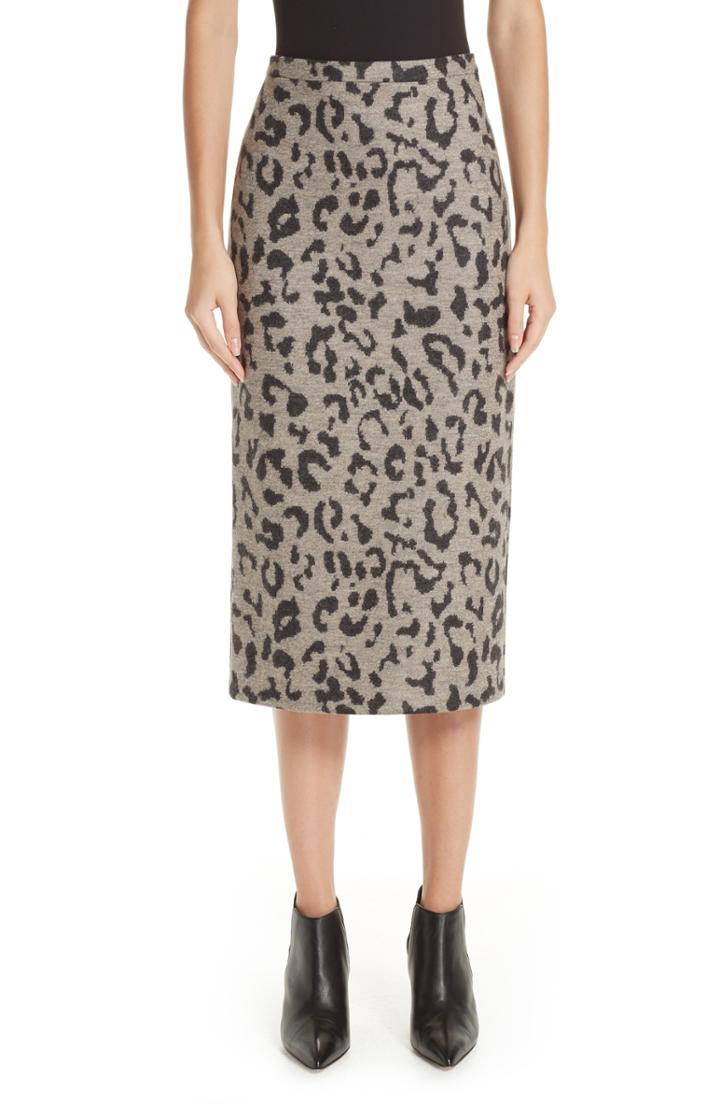 Women's Max Mara Thomas Leopard Jacquard Wool Skirt