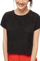 Women's Topshop Embroidered Crop Tee Us (fits Like 6-8) - Black