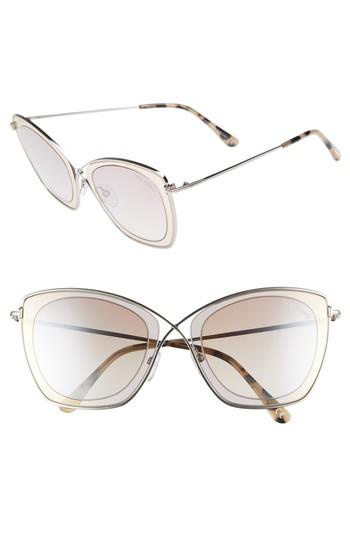 Women's Tom Ford India 53mm Butterfly Sunglasses - Light Brown/ Brown Mirror