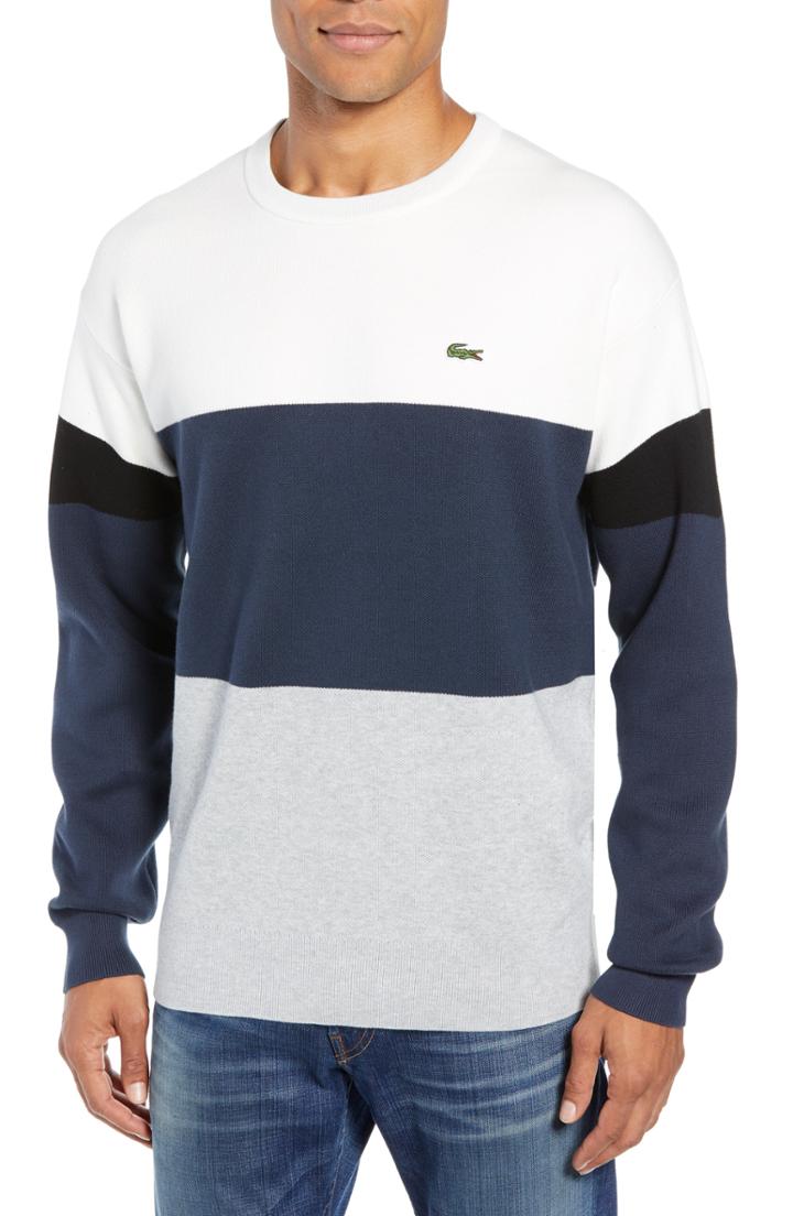 Men's Lacoste Regular Fit Colorblock Cotton Sweater (s) - Grey