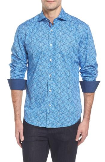 Men's Bugatchi Slim Fit Abstract Print Sport Shirt - Blue