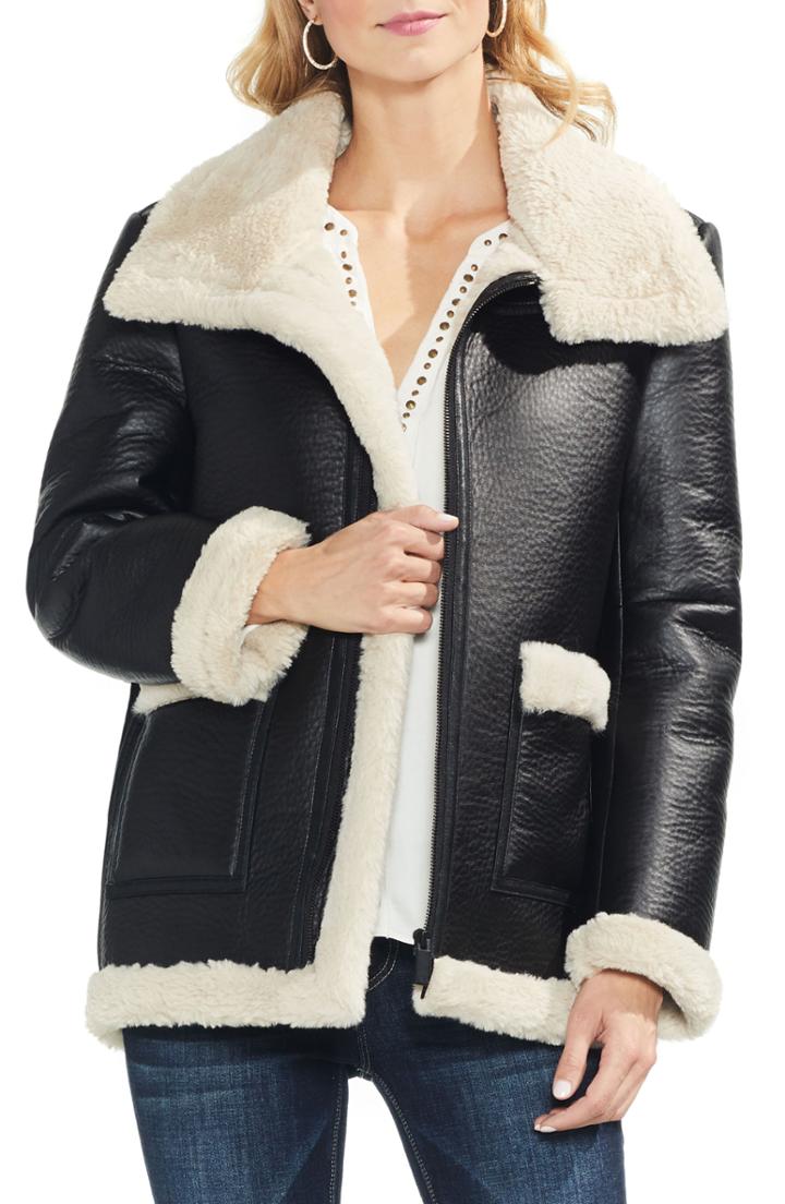 Women's Vince Camuto Faux Leather Shearling Coat
