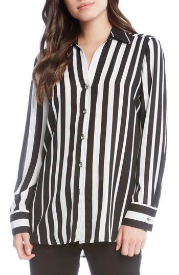 Women's Karen Kane Side Slit Stripe Shirt - Black