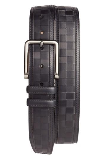 Men's Mezlan Check Leather Belt - Black