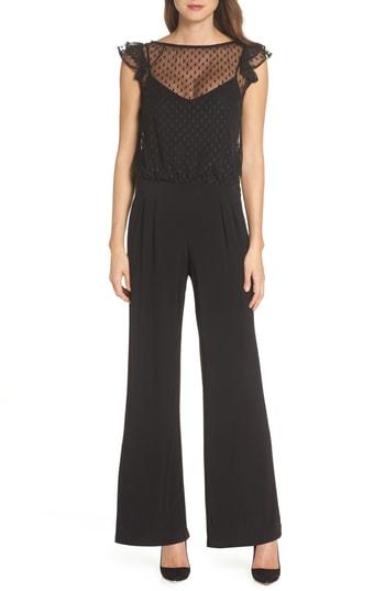 Women's Julia Jordan Illusion Neck Wide Leg Jumpsuit - Black