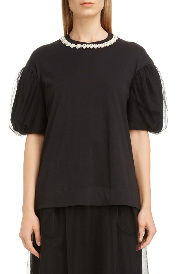 Women's Simone Rocha Imitation Pearl Embellished Layered Tulle Tee - Black