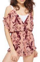Women's Topshop Floral Cold Shoulder Romper - Pink