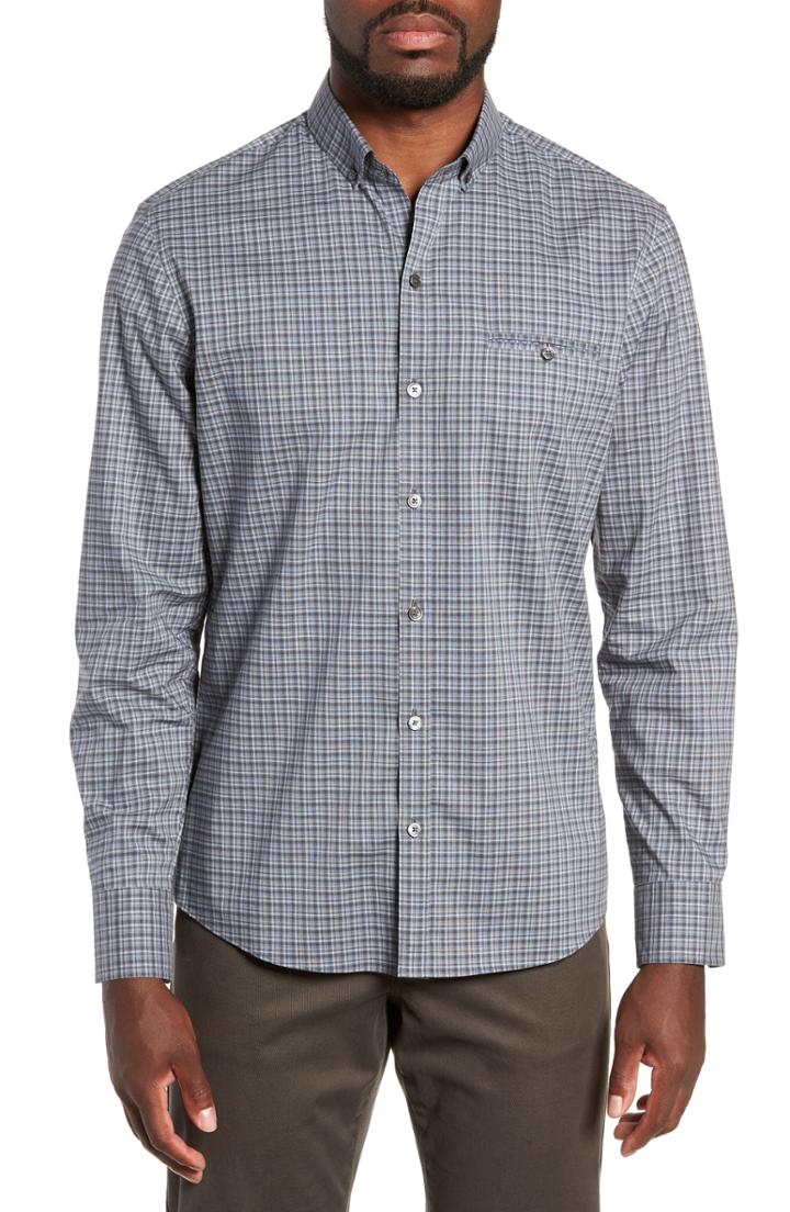 Men's Zachary Prell Chu Regular Fit Plaid Sport Shirt, Size - Grey