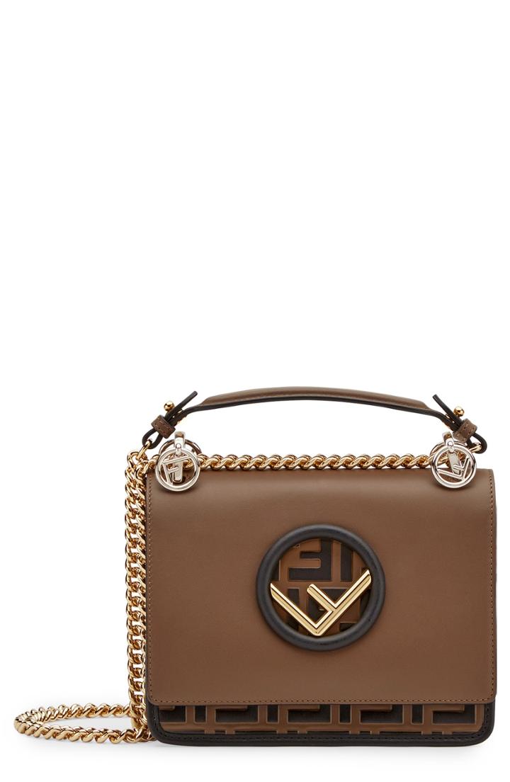 Fendi Small Kan I Logo Embossed Leather Shoulder Bag - Brown