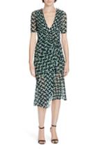 Women's Dvf Farrell Basketweave Print Asymmetrical Mesh Dress - Green