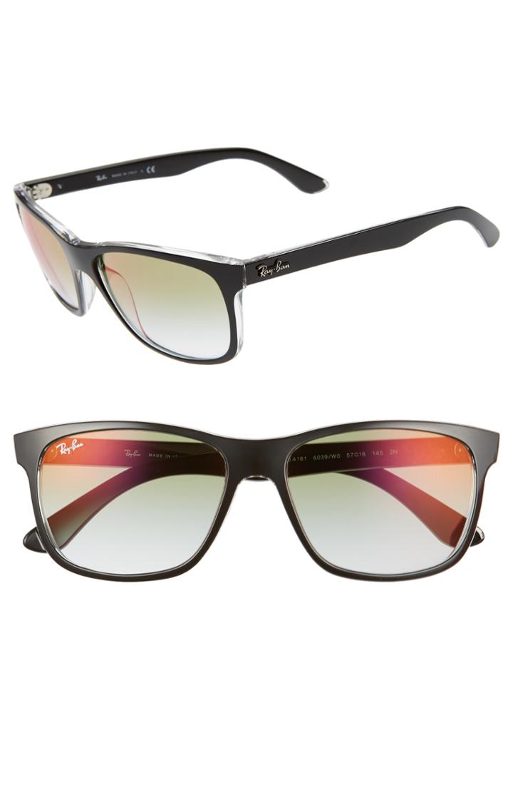 Women's Ray-ban 'wayfarer' 58mm Aviator Sunglasses - Shiny Black Gradient Mirror