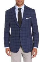 Men's Jkt New York Trim Fit Windowpane Wool Blend Sport Coat S - Blue
