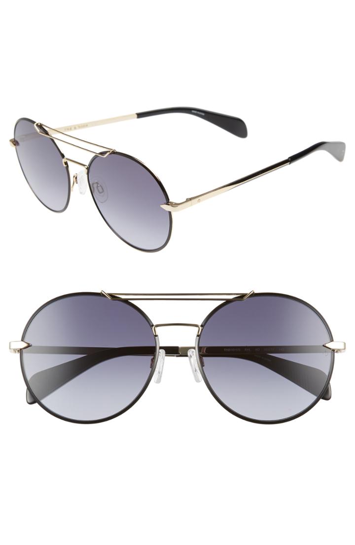 Women's Rag & Bone 59mm Round Metal Aviator Sunglasses - Gold/ Black