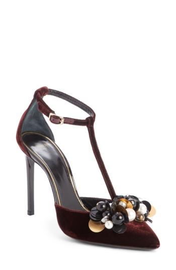 Women's Lanvin Pearl T-strap Pump Us / 37eu - Burgundy