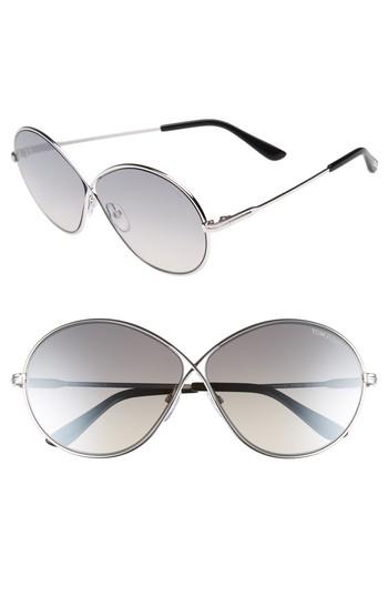 Women's Tom Ford Rania 64mm Oversize Round Sunglasses - Rhodium/ Smoke Mirror