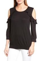 Women's Bobeau Ruffle Cold Shoulder Sweatshirt - Black