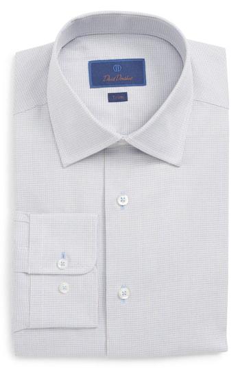 Men's David Donahue Trim Fit Check Dress Shirt - 34/35 - Brown