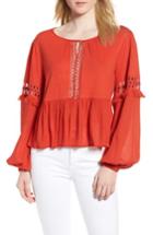 Women's Lucky Cutout Peasant Blouse - Red