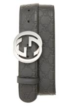 Men's Gucci Logo Embossed Leather Belt 0 Eu - Grey